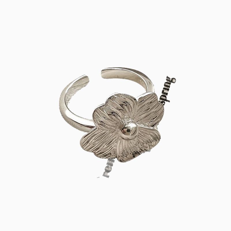Anello aperto con croce a forma di fiore di iris, versatile, leggero e di lusso, in argento puro, per donna, elegante design di nicchia di fascia alta_voghion.com