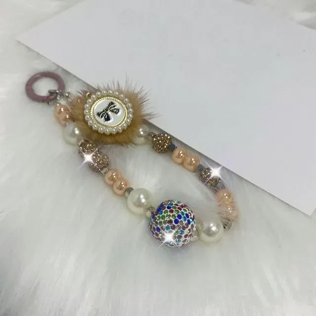 Ciondolo per telefono con fiocco resistente, portachiavi con ciondolo per borsa e perla in strass_voghion.com