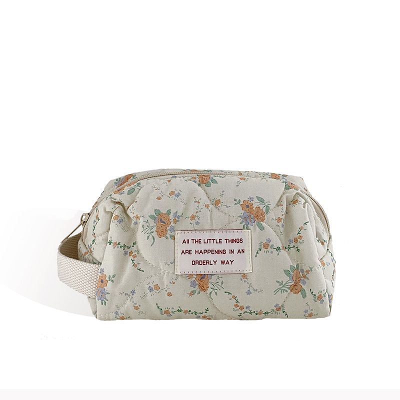 Sac de maquillage organisateur pour femmes, pochette de luxe à fleurs pour cosmétiques, trousse de toilette Portable en tissu de coton, rangement de stylos nécessaires_voghion.com