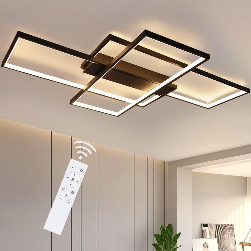 LED Deckenlampe Schwarz Deckenleuchte - 100cm Dimmbar Wohnzimmerlampe Moderne Schlafzimmerlampe 88W Geometrisch Multifunktionale Deckenbeleuchtung_voghion.com