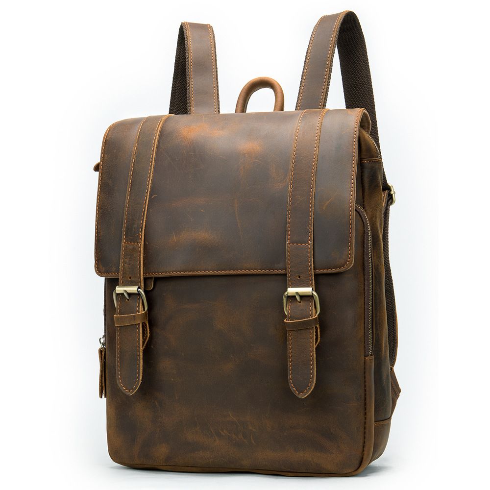 Leather Men's Backpack Large Capacity Business Travel Cowhide Backpack Laptop Bag Men_voghion.com