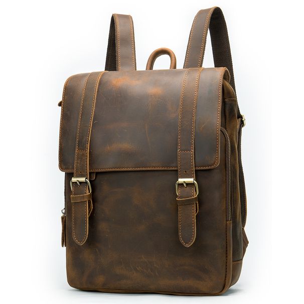 Leather Men's Backpack Large Capacity Business Travel Cowhide Backpack Laptop Bag Men_voghion.com