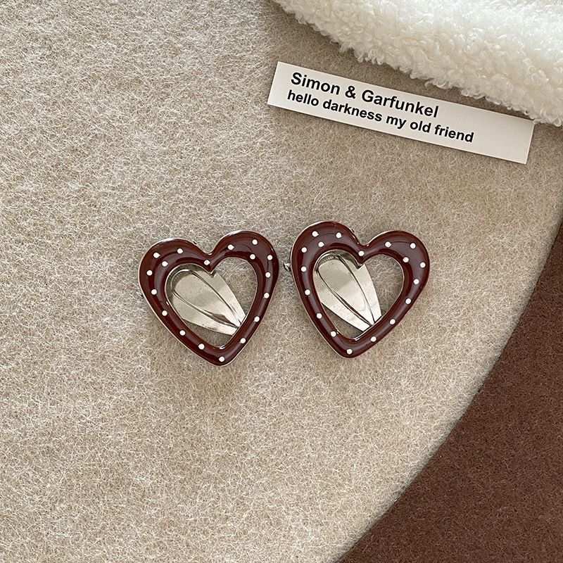 Fermaglio per capelli con perline a forma di palla a pois bordeaux, alla moda retrò francese, con frangia laterale, accessorio per capelli a forma di becco d'anatra_voghion.com