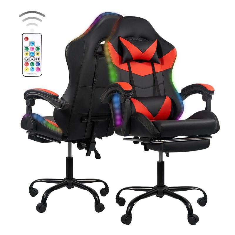 Gaming Chair With LED Light Control, Adjustable Backrest And Seat Height Swivel Recliner, Racing Style Ergonomic Office Computer Video Game Chair With Footrest And Lumbar Support._voghion.com