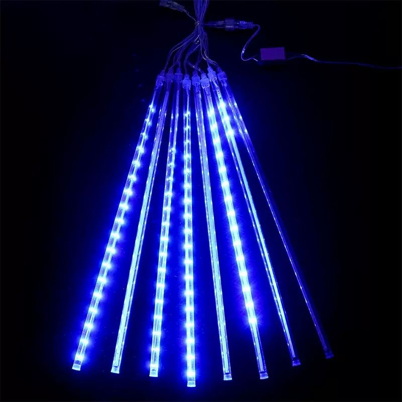 Solar LED Meteor Shower Lights - Waterproof Outdoor String Lights For Garden, Patio, And Holiday Decor (8/10 Strips, Warm White/Color/White/Blue)_voghion.com