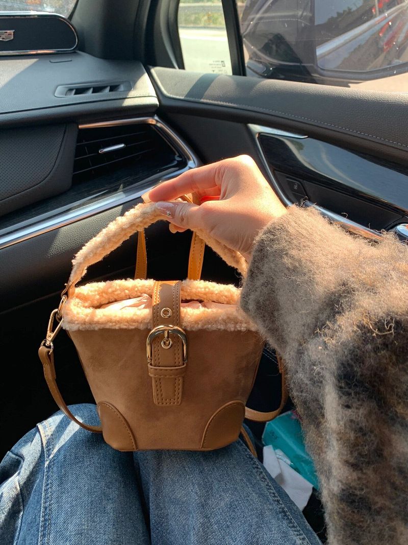 Sacs pour femmes automne et hiver en laine d'agneau, mini sac seau rétro, sac à main, nouveau petit sac à bandoulière_voghion.com
