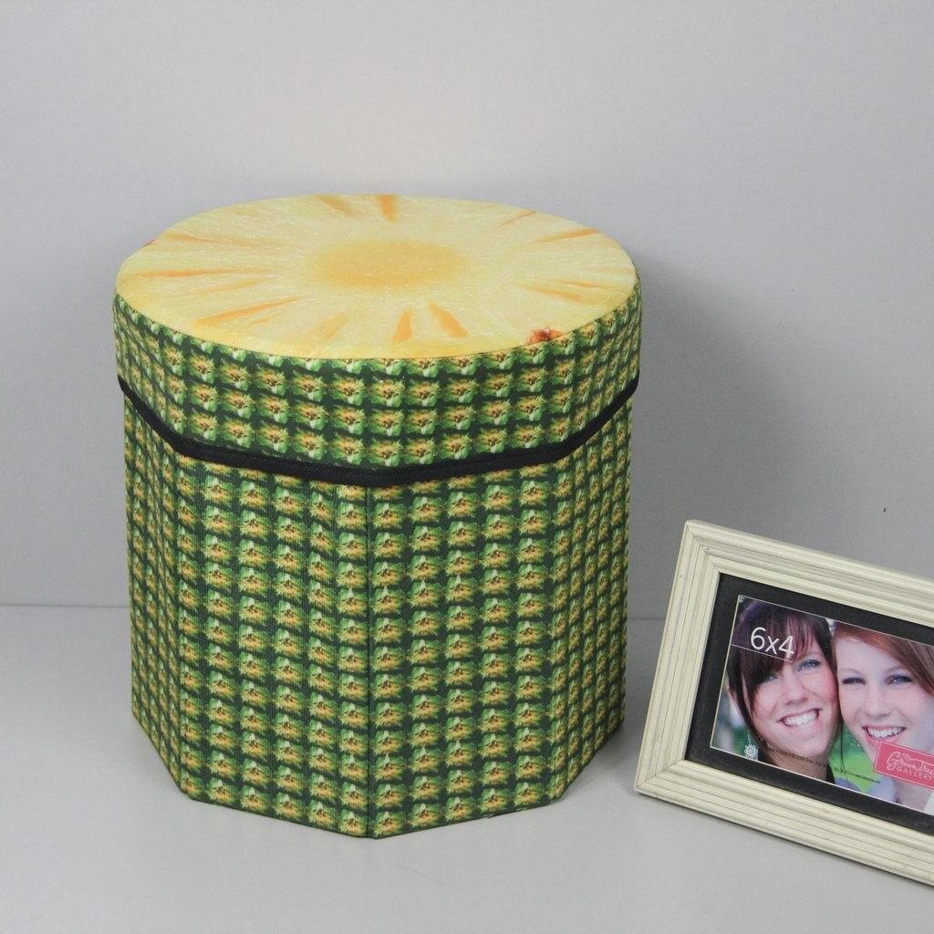 Foldable Fabric Storage Stool - Multi-Fruit & Tree Stump Design, 100kg Capacity, Space-Saving Kids Seat (29x30cm)_voghion.com