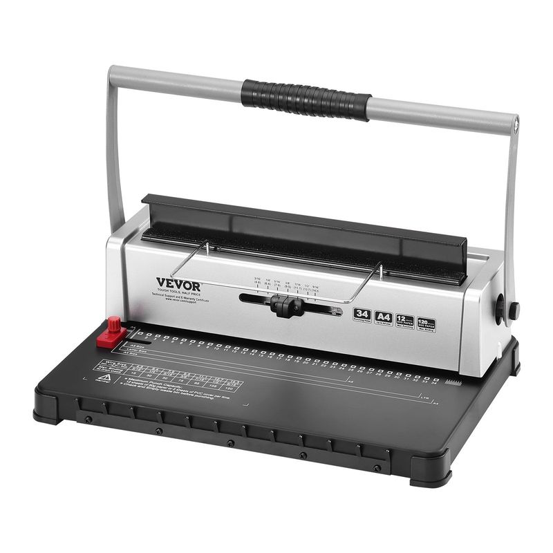 VEVOR Coil Spiral Binding Machine, Manual Book Maker 34-Holes Binding 120 Sheets, Punch Binder With Adjustable 3/16" - 9/16" Coil Binding Spines And Side Margin, For Letter Size, A4, A5_voghion.com