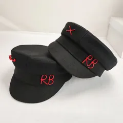 Automne Hiver Nouvelle Mode RB Anglais Broderie Marine Chapeau Extérieur Chaud Laine Visière Casquette Gavroche Femmes
