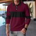 Men's Waffle Knit Contrast Color Long Sleeve Polo Shirt - Relaxed Fit Casual Button Down Collar Shirt For Autumn_voghion.com