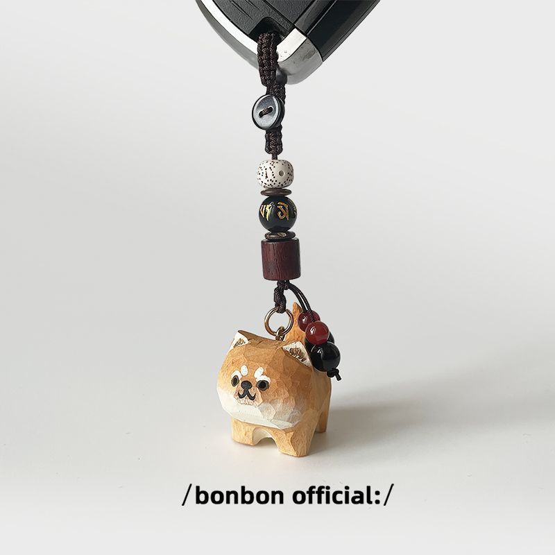 Woodcarving Shiba Inu Creative Cute Car Safety Weaving Keychain Gift for Boyfriend and Girlfriend_voghion.com