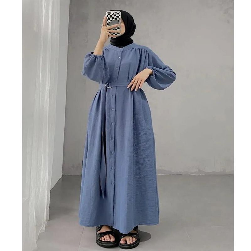 New Women's Clothing Muslim Elegant Robe Loose Long Sleeved Belt Shirt Dress Light Luxury_voghion.com