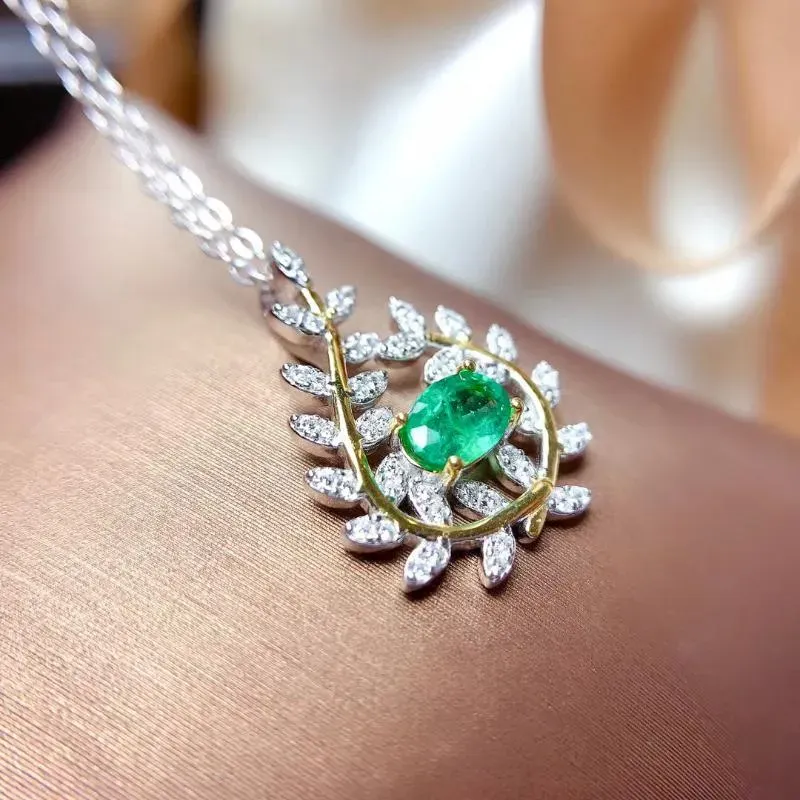 Ketten MeibaPJ Natürlicher Smaragd Edelstein Olivenzweig Anhänger Halskette Echter reiner Sier Grüner Stein Feiner Hochzeitsschmuck_voghion.com