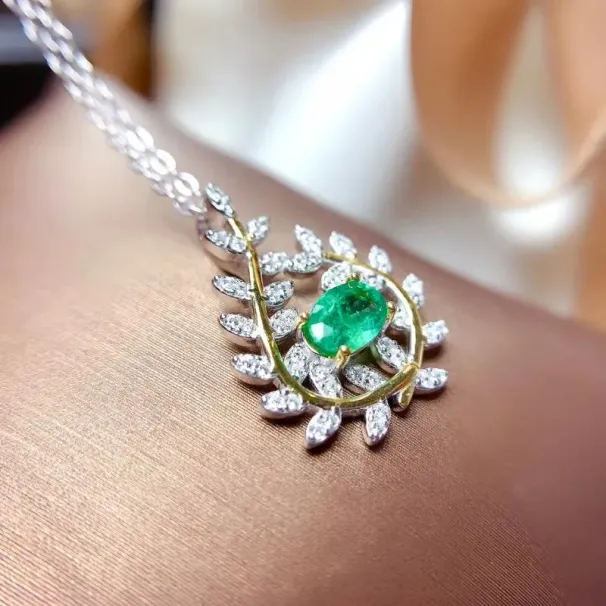 Ketten MeibaPJ Natürlicher Smaragd Edelstein Olivenzweig Anhänger Halskette Echter reiner Sier Grüner Stein Feiner Hochzeitsschmuck_voghion.com