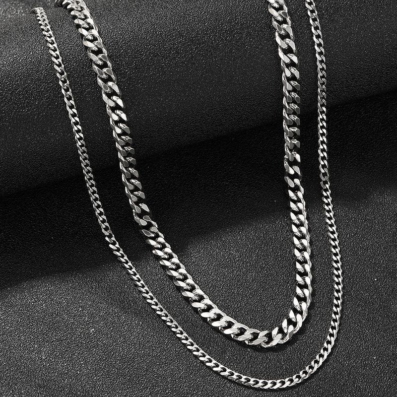 Hot Selling Six-Sided Polished Stainless Double Layer Necklace For Men Hip-Hop Personality Titanium Steel Long Sweater_voghion.com