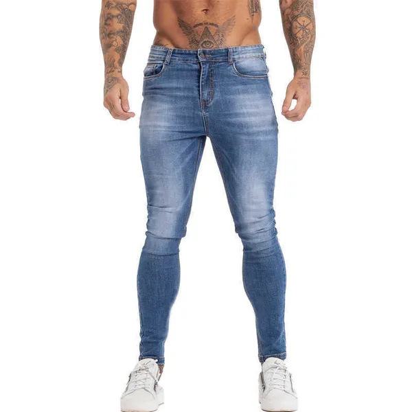 Herrenjeans GINGTTO Herren Skinny Slim Fit Ripped Big and Tall Stretch Blau für Herren Distressed Elastic Waist zm131 T221102_voghion.com