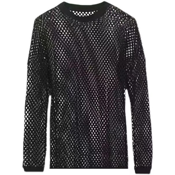 Trendy Men Long Sleeve Fishnet Base Shirt Fashion T-shirt_voghion.com