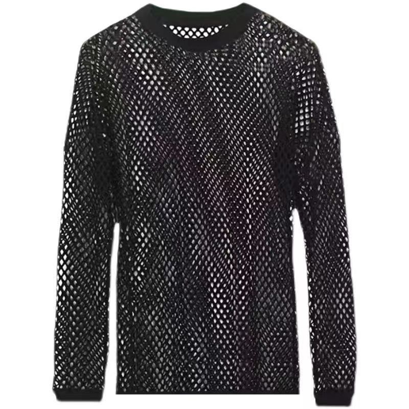 Trendy Herren Langarm Fischnetz Basis Shirt Mode T-Shirt_voghion.com