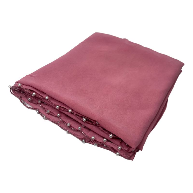 Women's Clothing Wave Edge Beaded Muslim Scarf Malaysia Indonesia Monochrome Pearl Chiffon Headscarf_voghion.com