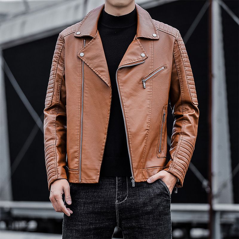 Herrenbekleidung Motorrad Lederjacke Revers Anzug PU Lederjacke Jugendmode Slim_voghion.com