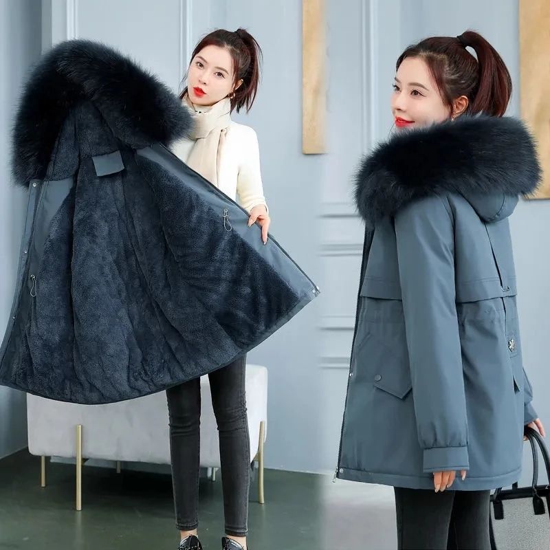 2022 Nieuwe Winterjas Sneeuwkleding Jassen Dames Parka's Wollen Voering Capuchon Parka's met Bontkraag Warme Katoenen Kleding Buitenkleding_voghion.com