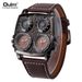 Men's Stylish Casual Watch With Large Dial, Dual Time Zone, Compass & Thermometer - Quartz Movement, Mineral Glass, Leather Strap Quartz Watch_voghion.com