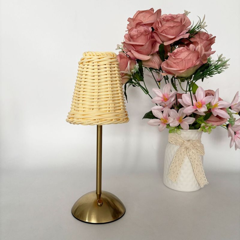 USB Rechargeable Rattan Table Lamp - Vintage Boho Style With Warm LED Light, Perfect For Bedroom, Living Room & Tatami Spaces_voghion.com