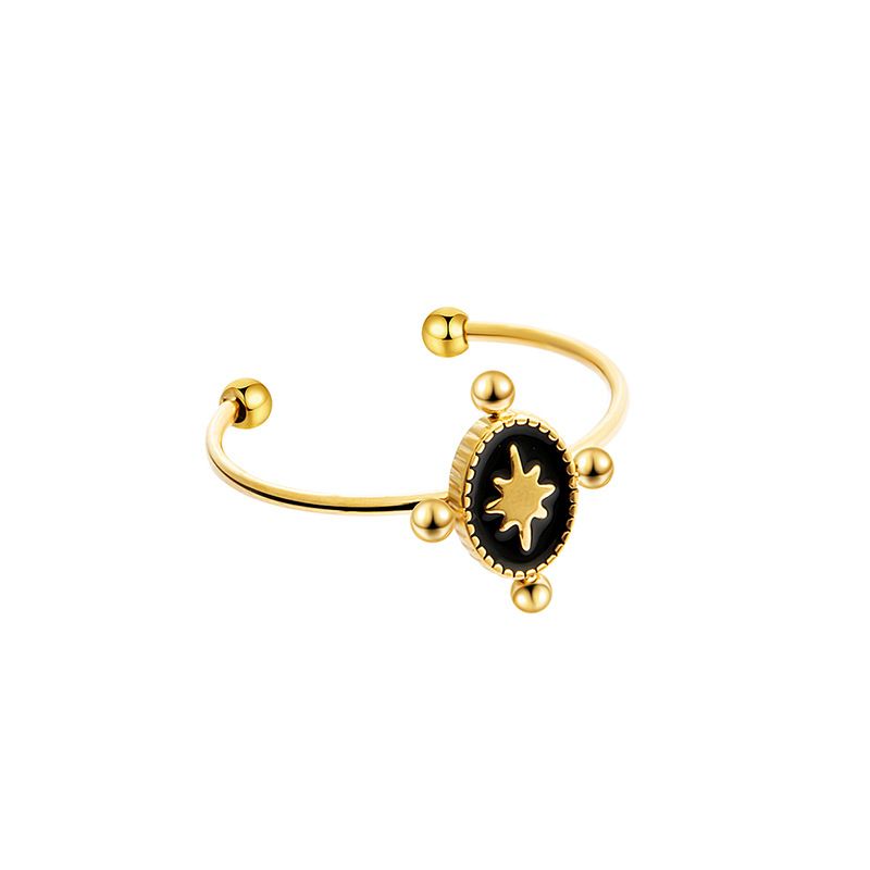 Anello in acciaio al titanio con gocce di olio che non sbiadisce Anello ovale retrò francese con stella Anello aperto in oro K_voghion.com