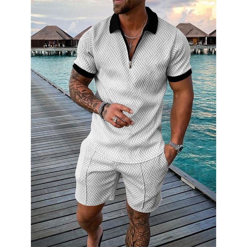 Traje deportivo informal de dos piezas para hombre, estilo moderno, de manga corta y pantalones cortos_voghion.com