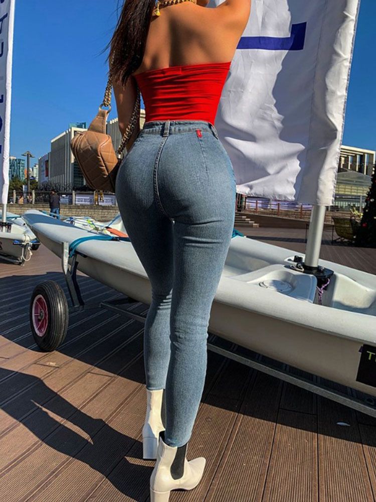 Klasične retro kavbojke z visokim pasom in raztegljivimi nogavicami za ženske_voghion.com