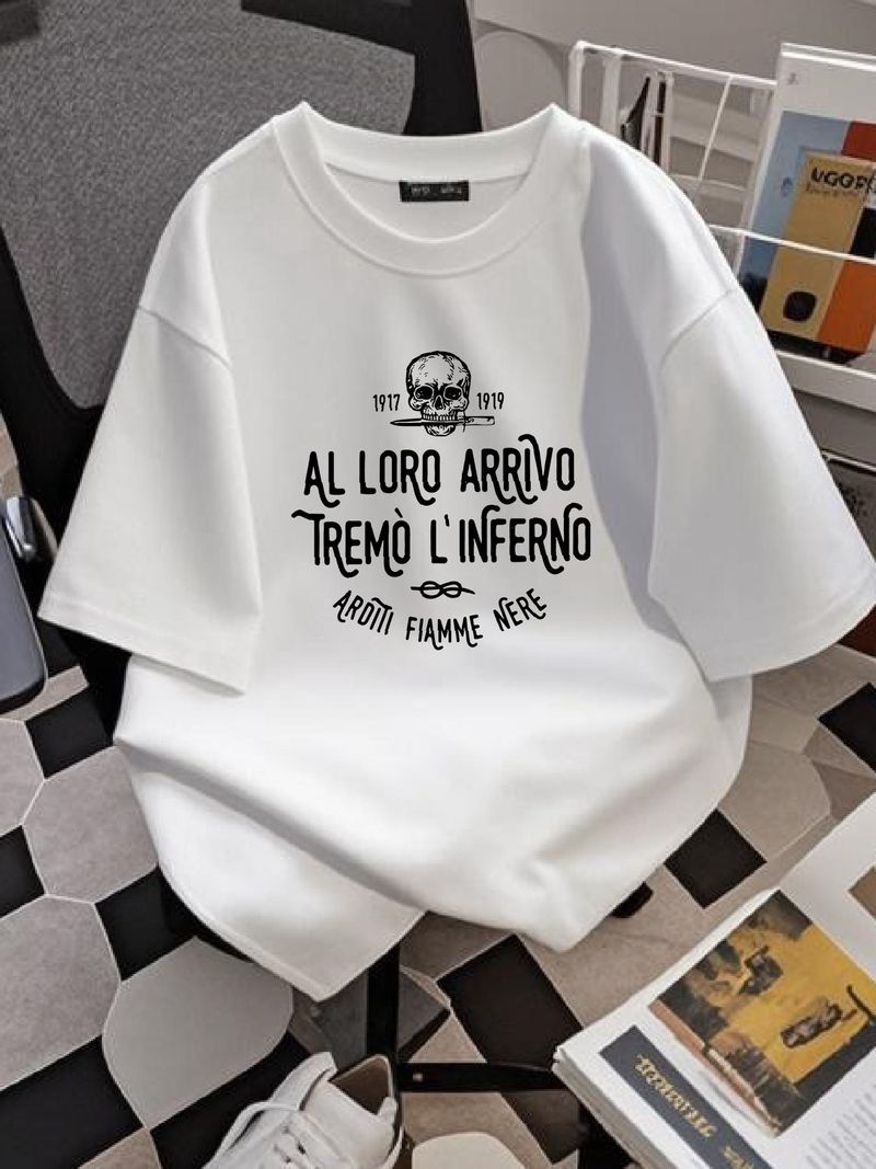Maglietta Al Loro Arrivo Tremò L'Inferno Reparti D'Assalto Arditi Skull Camiseta Ligeramente Transpirable Cómoda Moda Casual Versátil Suave_voghion.com