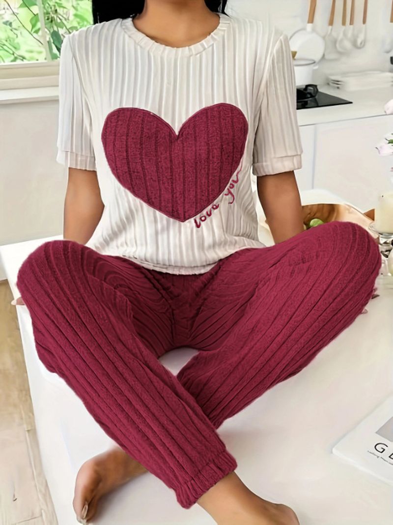 Pigiama da donna Sweet Love Pigiama da donna Tuta autunnale Nuovo temperamento Girocollo Manica corta Pantaloni Due pezzi Comodi vestiti per la casa Tendenza_voghion.com