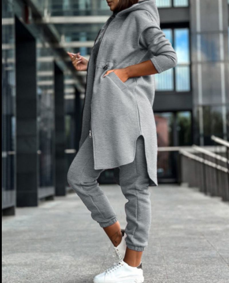 Manteau à capuche en polaire pour femmes, ensemble deux pièces décontracté à capuche_voghion.com