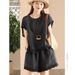 Audday Summer New Fashionable Cotton Linen Casual For Women, Stylish Loose T-Shirt And Wide-Leg Shorts, Solid Color Two-Piece_voghion.com