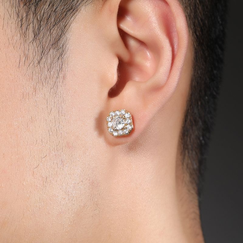 European And American Hip-Hop 8MM Round Zircon Snowflake Cross Rock Candy Non-Pierced Strong Magnetic Earrings Trendy_voghion.com