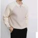 "Men's Contrast Collar Semi-Zip Polo Sweater – Oversized Knit Pullover With Raglan Sleeves, Machine Washable (5 Sizes, Green/Black/White)"_voghion.com