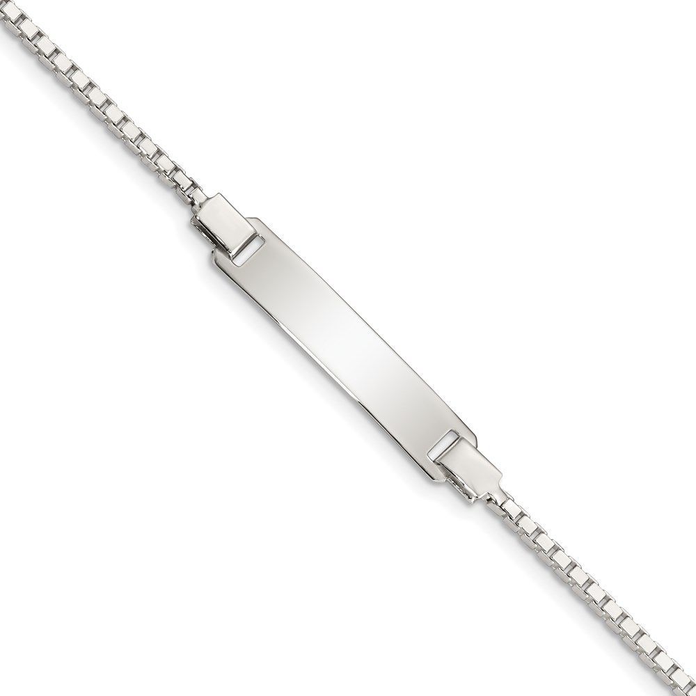 Sterling Silver Engraveable Childrens ID On Box Chain Bracelet_voghion.com