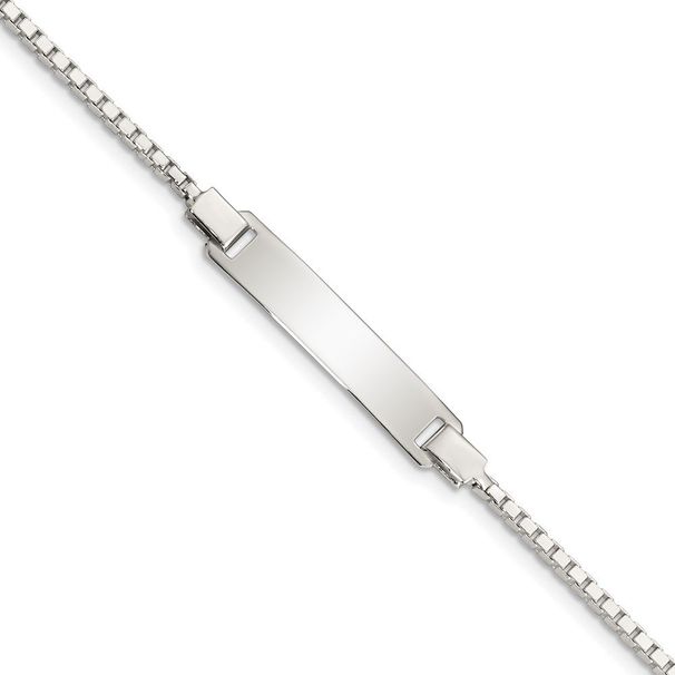 Sterling Silver Engraveable Childrens ID On Box Chain Bracelet_voghion.com
