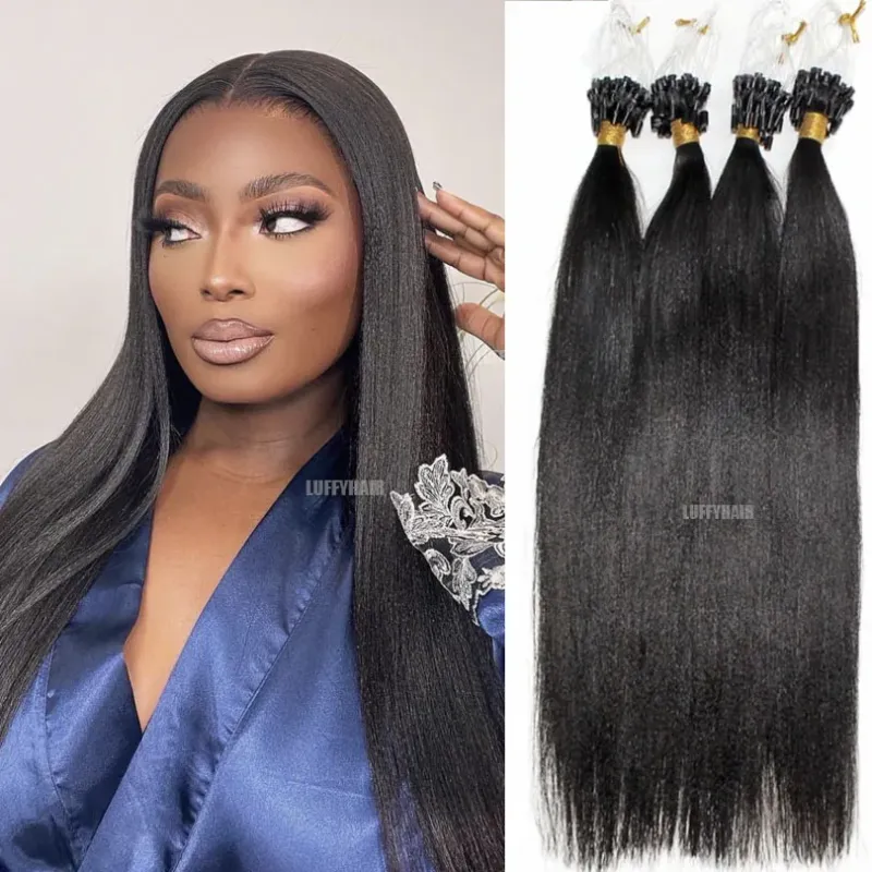 Extensiones de cabello humano con microbucles, liso, estilo Yaki, brasileño, Remy_voghion.com