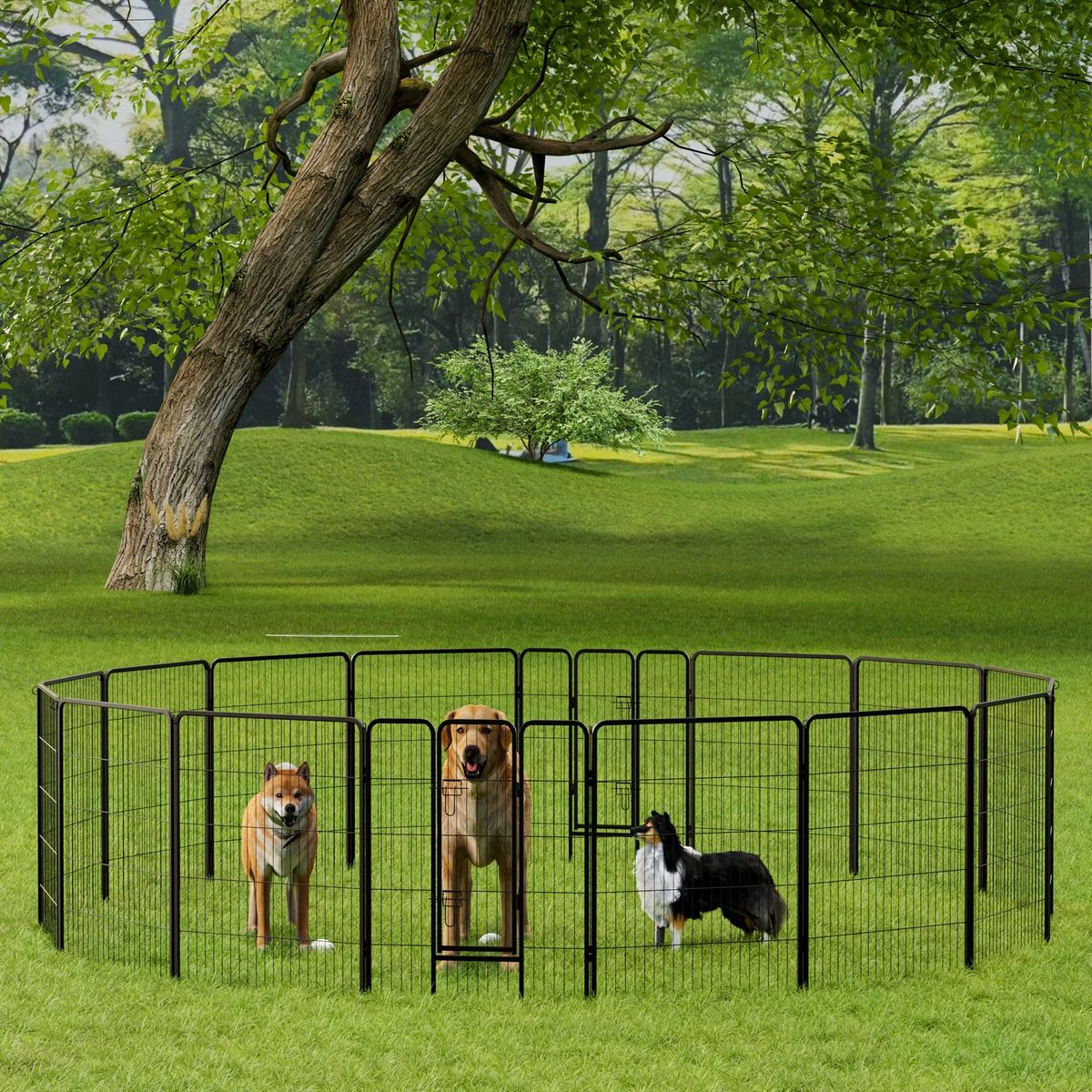 Dog Playpen, 40 Inch 16 Panels Puppy Playpen, Dog Exercise Pen For Large/Medium/Small Dogs, Foldable Dog Pen With Doors For RV, Camping, Yard_voghion.com