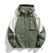 Men's Casual Loose Fit Work Jacket - Plus Size Hooded Windbreaker For Spring & Autumn (Black, Khaki, Army Green)_voghion.com