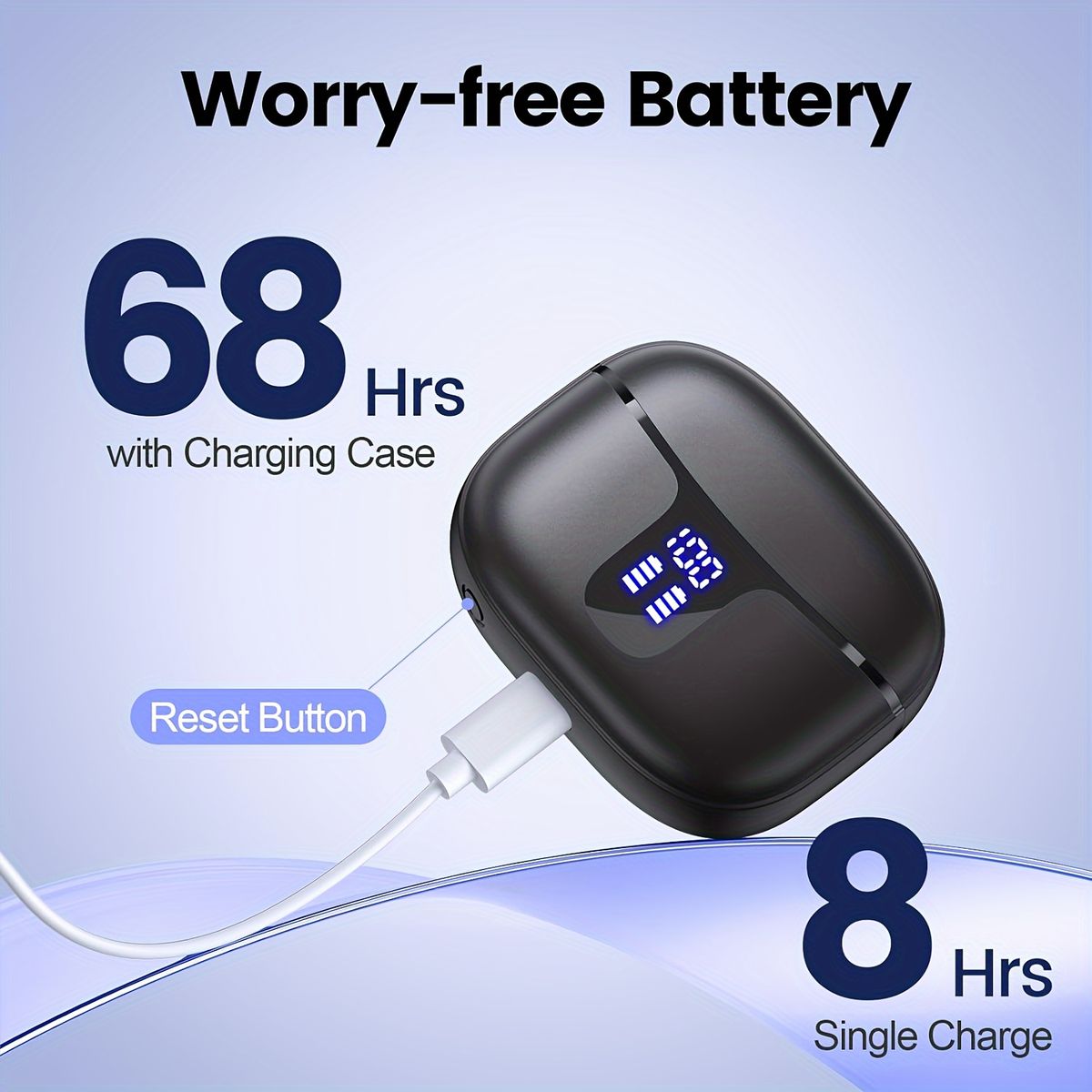 68H Playtime Wireless Earbuds - Touch Control, Deep Bass, Noise Cancellation, Dual Power Display Charging Case, Type-C Jack, Cartoon Design_voghion.com