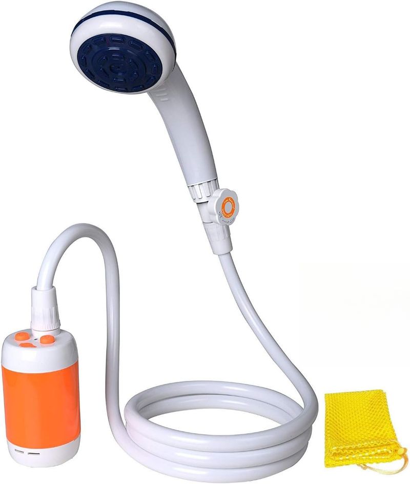 Portable Shower Electric Shower Camping Shower Built-in 4800mAH Rechargeable Battery And With Shower Head Shut OFF Valve_voghion.com