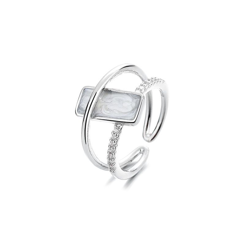 Sier VENUS Sterling Fashion Double Layer Waterdrop Ring Ladies Square Diamond Zircon Open Index Finger Rin_voghion.com