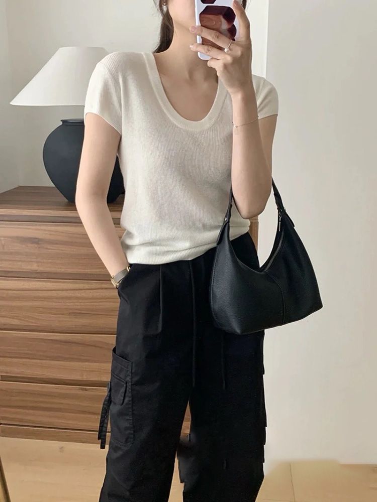 Borsa a tracolla e a mano alla moda in pelle PU con motivo litchi, stile coreano, versatile, per donna_voghion.com