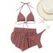 Maillot de bain deux pièces uni pour femme, maillot de bain trois pièces avec coussinet de poitrine_voghion.com