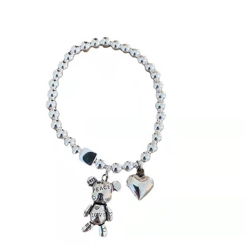 Sterling Sier VENUS Bracelets for Women String of Beads Accessories Trend Vintage Simple Cute Bear Pendant_voghion.com