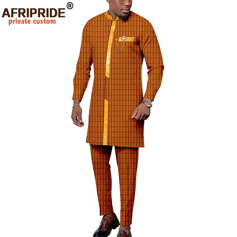 Îmbrăcăminte bărbătească etnic african din bumbac de culoare solidă jachetă casual + pantaloni bărbați_voghion.com
