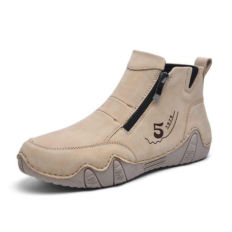 Nuevas botas Martin de piel con cremallera y caña alta para hombre. Zapatos planos casuales cosidos a mano para mujer, ideales para otoño e invierno._voghion.com
