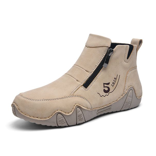 Nuevas botas Martin de piel con cremallera y caña alta para hombre. Zapatos planos casuales cosidos a mano para mujer, ideales para otoño e invierno._voghion.com